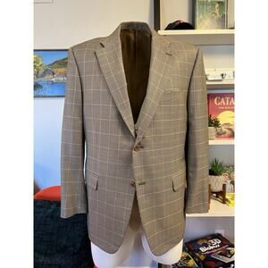 Canali Beige/Brown Silk-Blend Glen-Check Sport Coat – 56R / 46R – Made in Italy